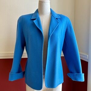 Linda Allard‎ Ellen Tracy 100% Wool Open Blazer Mod Jacket Blue Womens 6 Petite